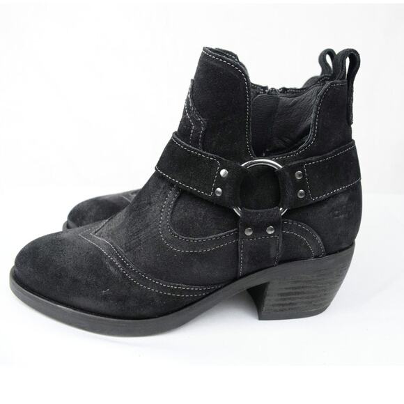 Taos Howdy Black Suede Block Heel Ankle Western Biker Bootie EUR. 36 US 5-5.5 - Picture 3 of 8